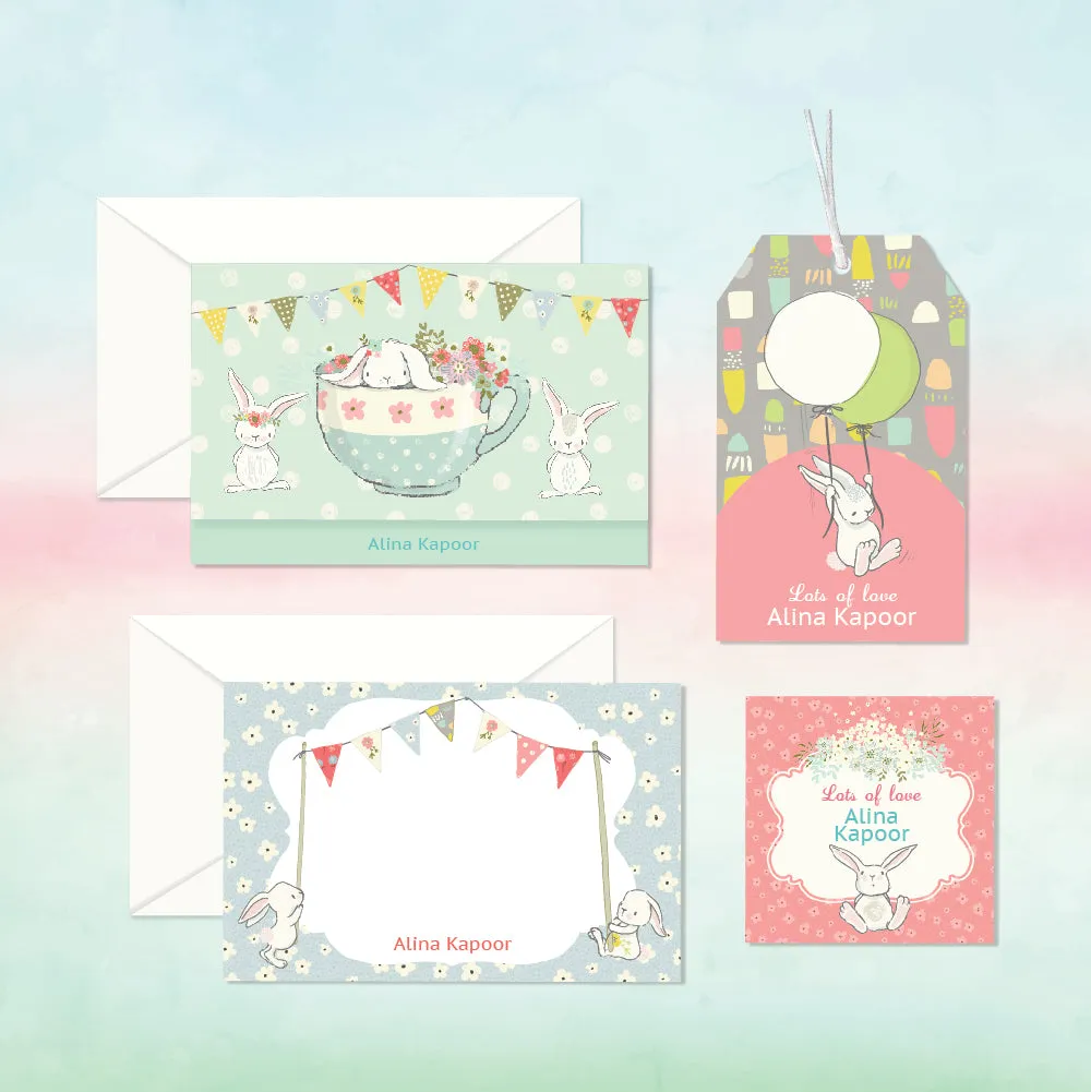 Personalized Stationery Gift Set - Bunny, Set of 24 or 48