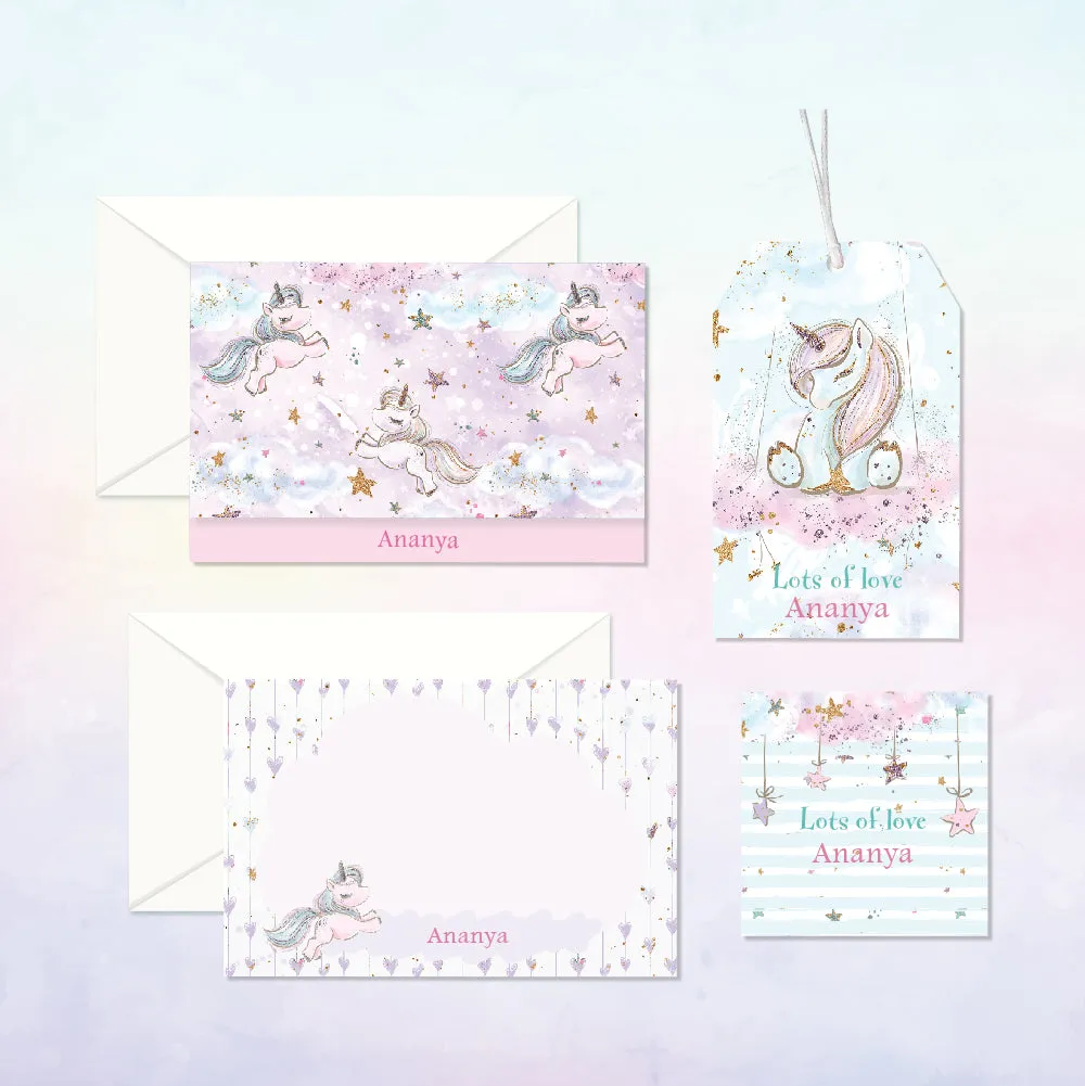 Personalized Stationery Gift Set - Unicorn, Set of 24 or 48